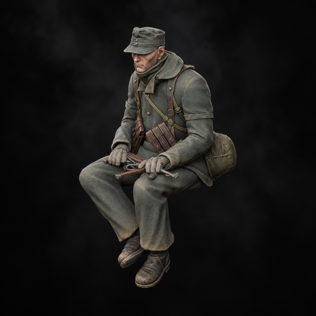 German Seated Soldier 4 — painted miniature