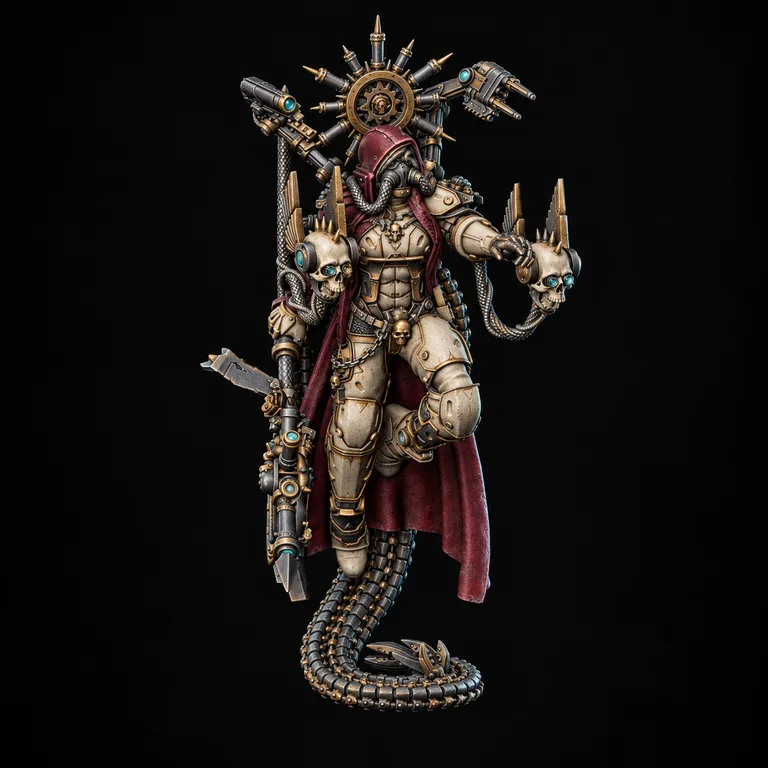 Ivory armour, burgundy robes and brass