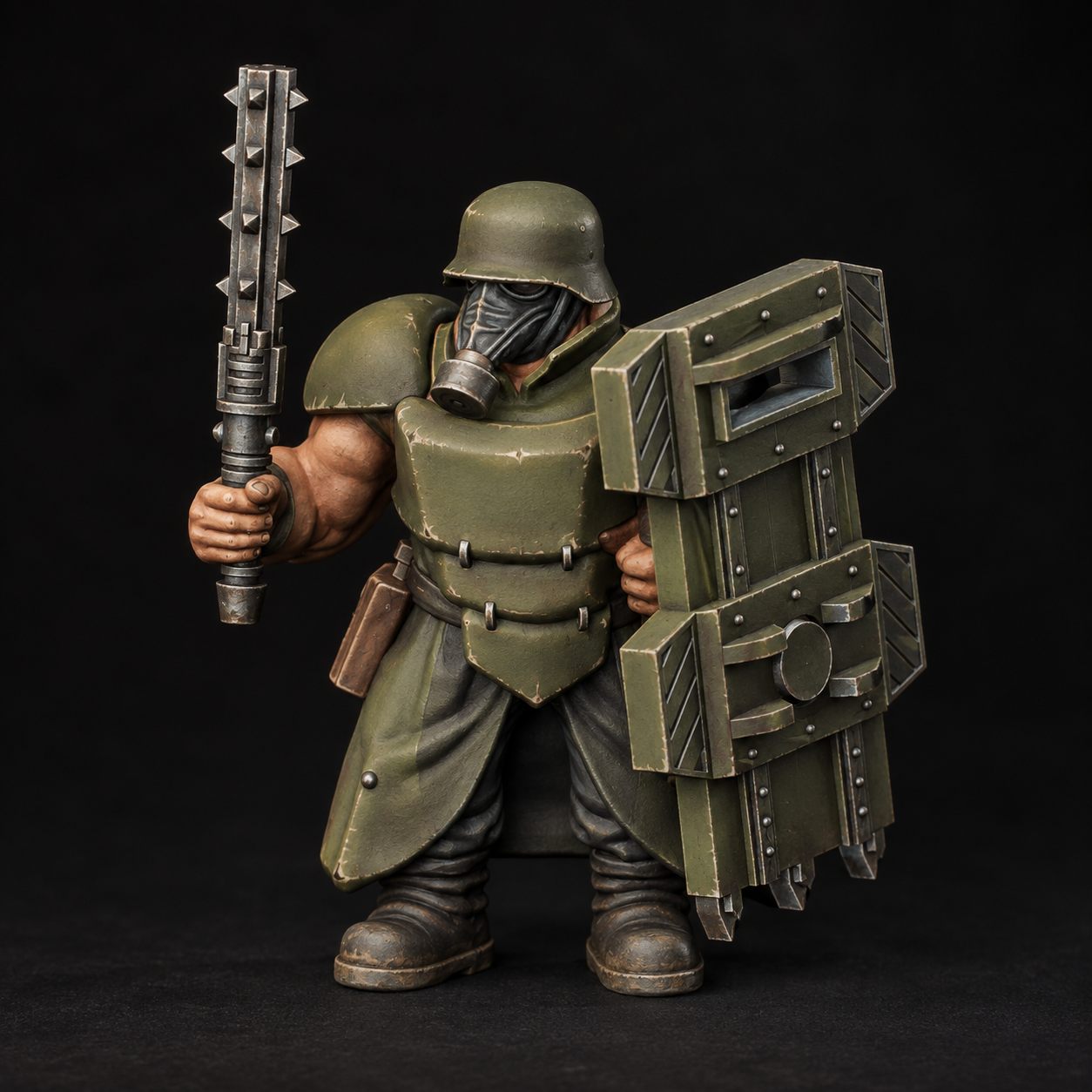 Olive armour and weathered steel