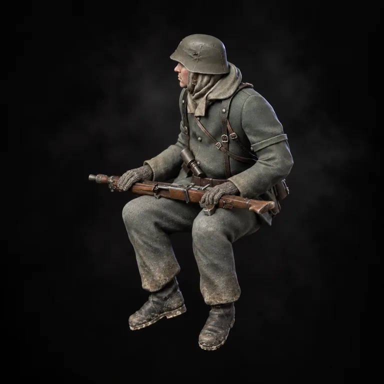 German Seated Soldier 5 — painted miniature