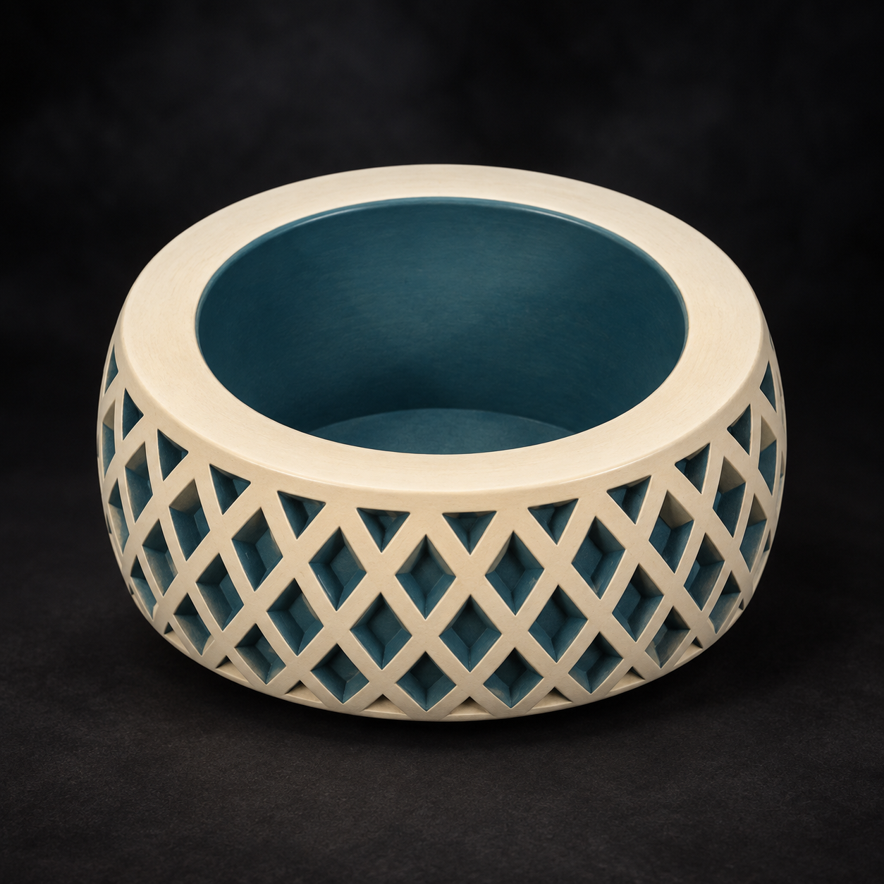Ivory lattice and petrol blue paint concept