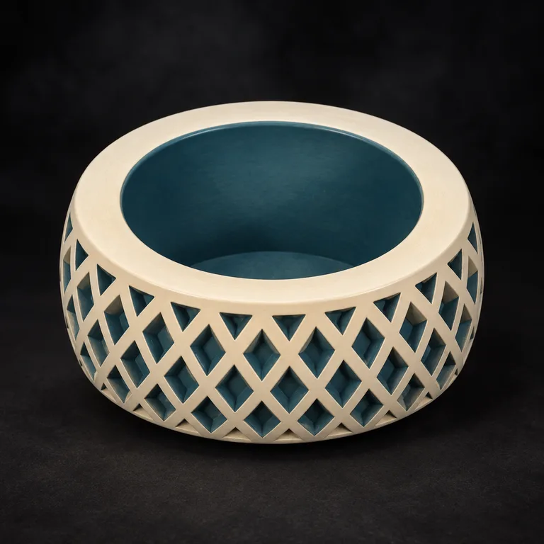Ivory lattice and petrol blue paint concept