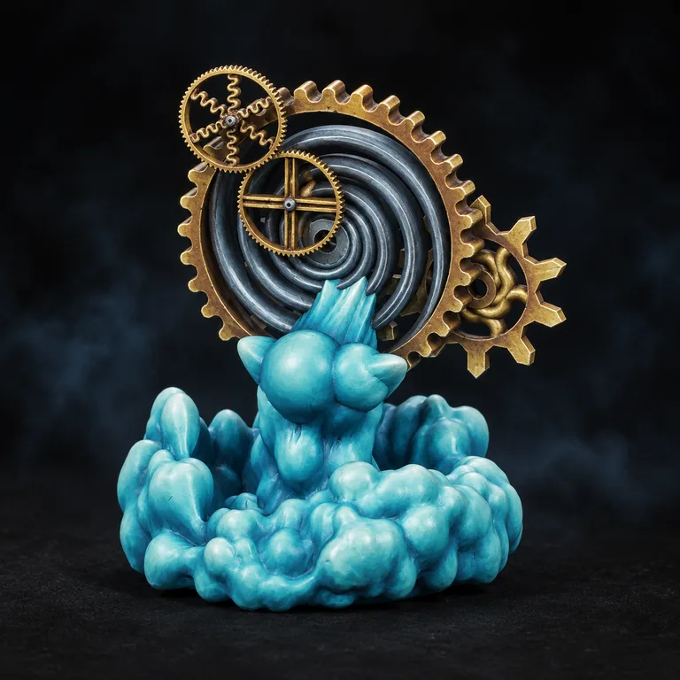 Brass gears and spectral cyan paint concept