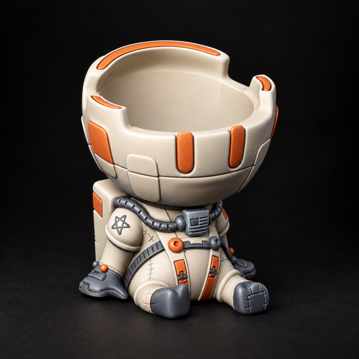 Ivory suit with orange accents