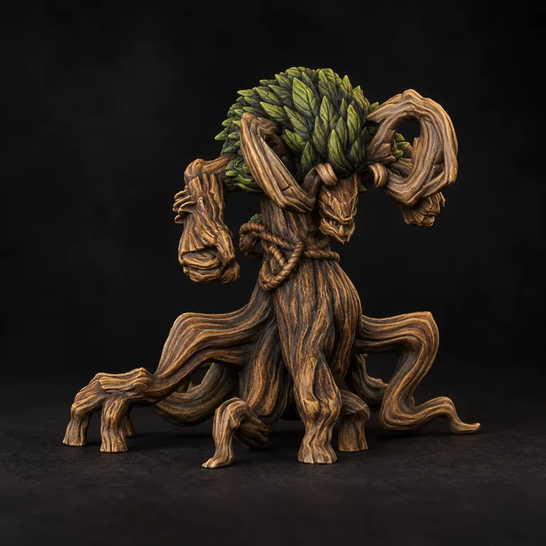 Verdant Sentinel — old bark and olive leaves