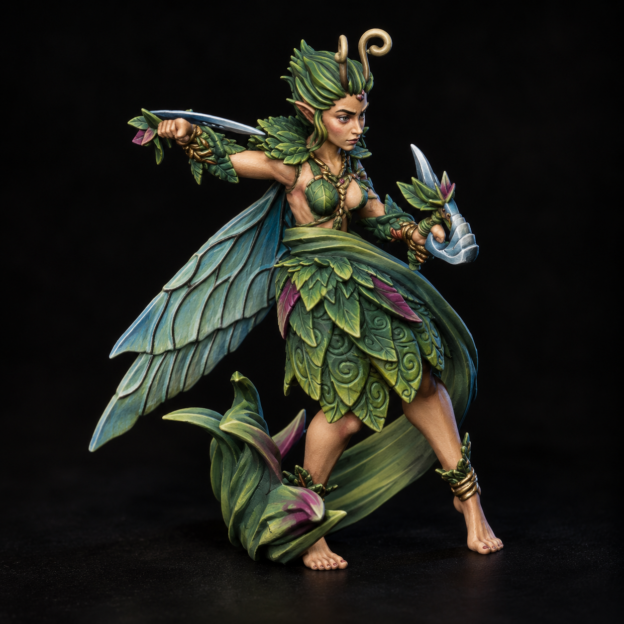 Sprite with Twin Daggers — emerald woodland