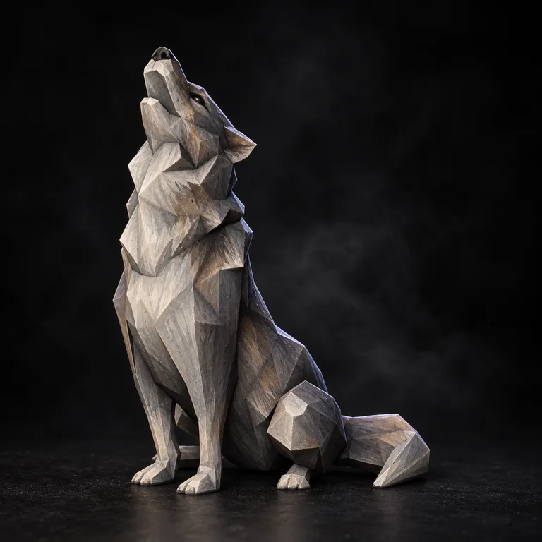 Low-Poly Howling Wolf — painted figure