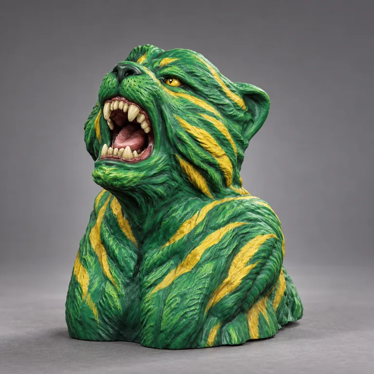 Green fur and golden stripes