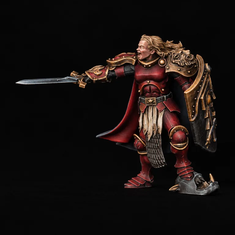 Crimson knight with aged brass