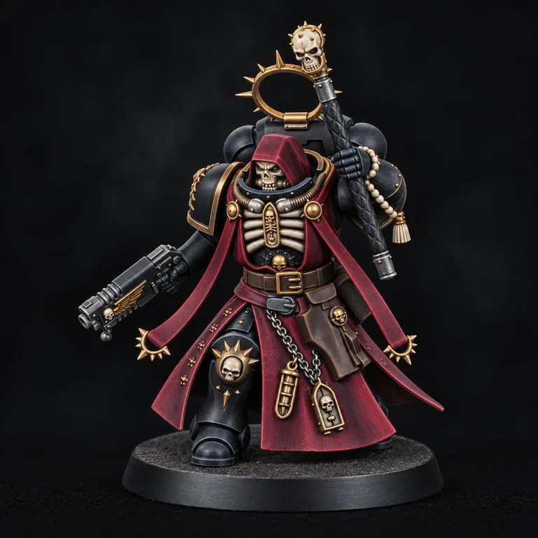 Black armour and burgundy robes