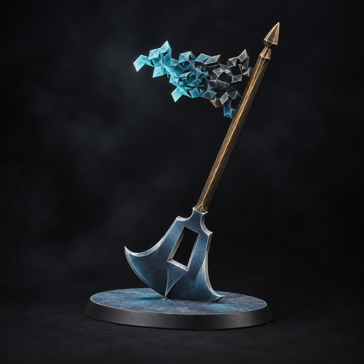 Steel, bronze and spectral cyan paint concept