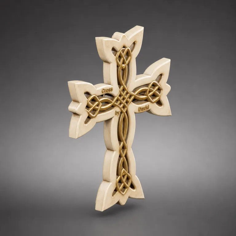 Decorative cross — antique ivory, aged gold and restrained crimson