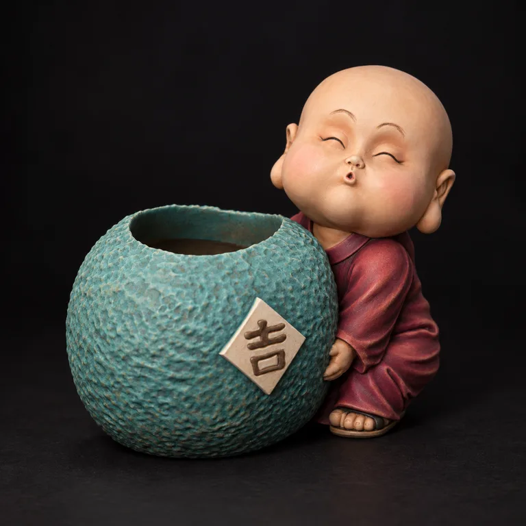 Burgundy robe and jade planter