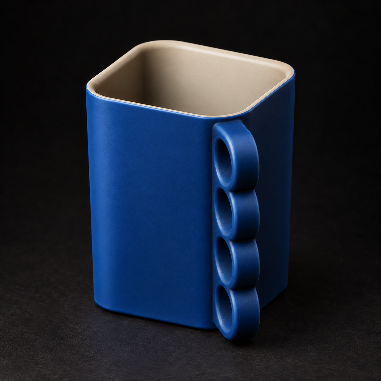 Painted desk cup — blue and ivory