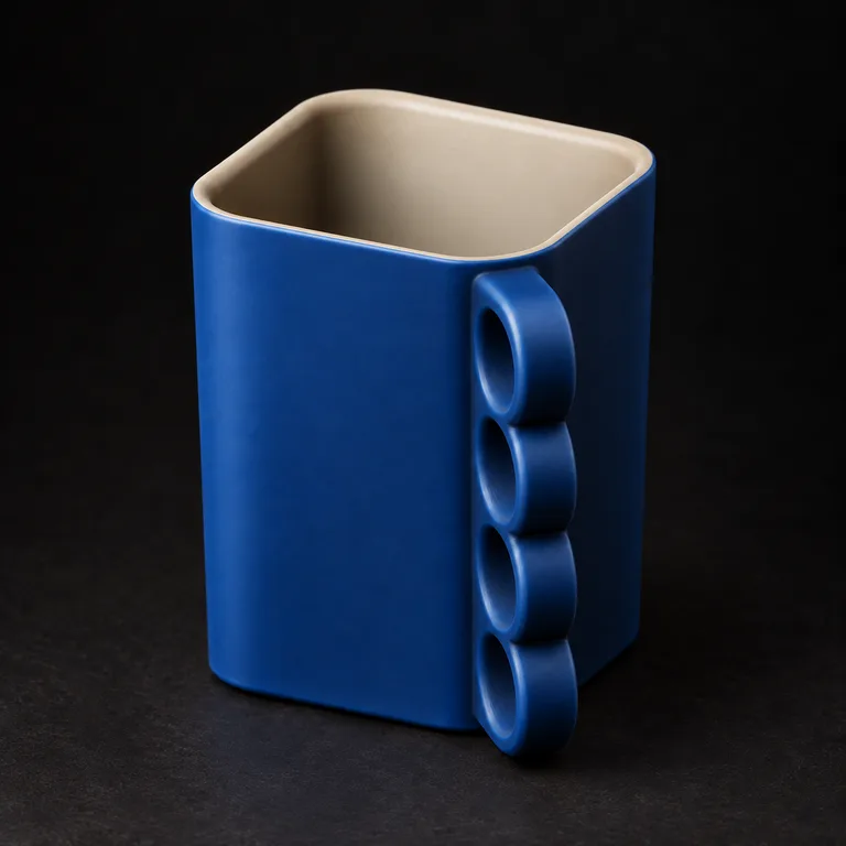 Painted desk cup — blue and ivory