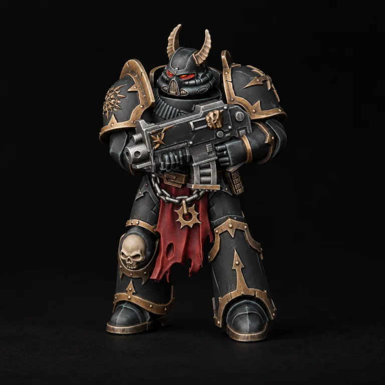 Black-armoured warrior with brass trim