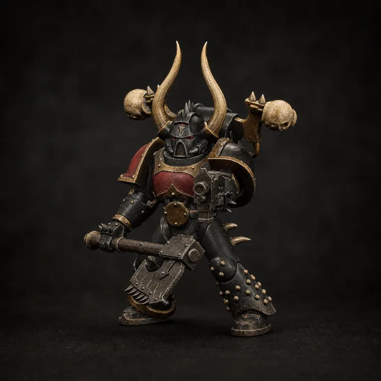 Chaos Marine — black armour, aged brass and crimson