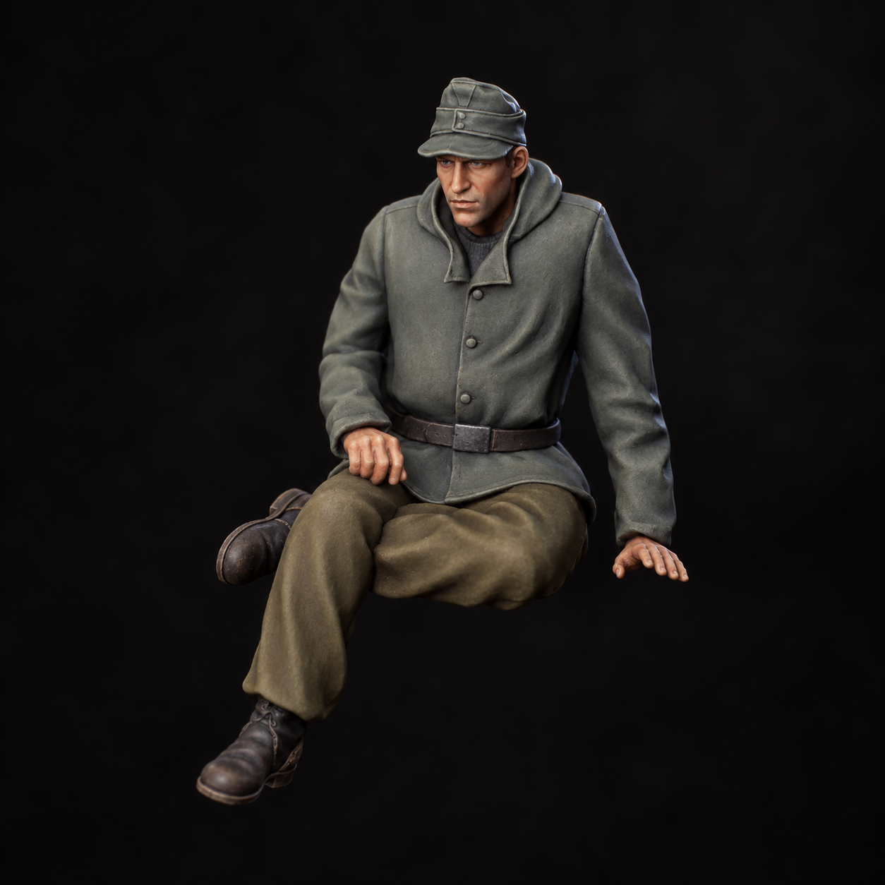 Seated German Tank Crewman — painted miniature