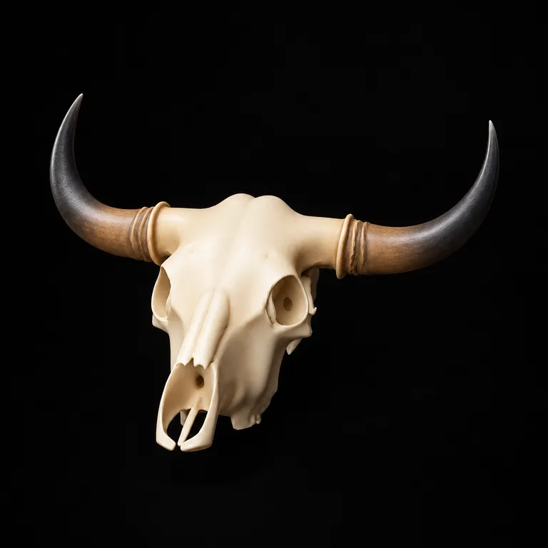 Ivory ox skull with dark horns
