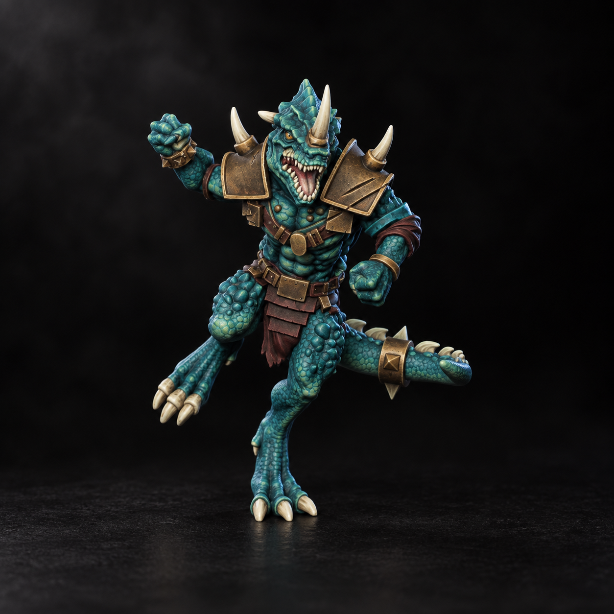 Saurian Team Player 3 — turquoise and bronze painted miniature