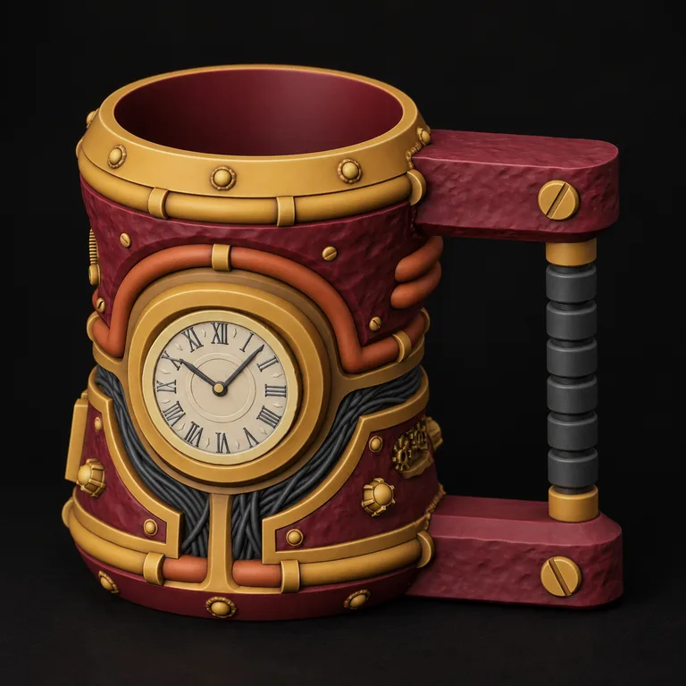 Steampunk mug — burgundy and ochre