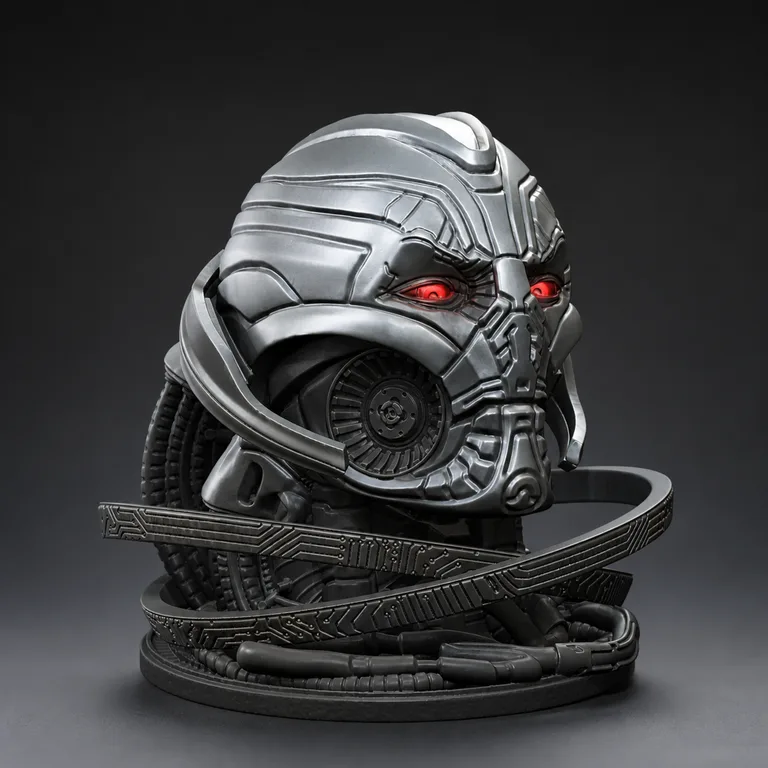 Ultron — silver armour, dark mechanics and red optics